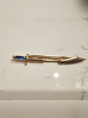 Gold Tone Sword Tie Bar with Blue Accent SWANK